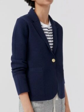 J.CREW Camille Shrunken Sweater Blazer Womens M Navy Blue 1-Button Cotton Blend